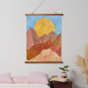Boho Mountain Sunset – Warm Earth Tone Landscape Hanging Tapestry