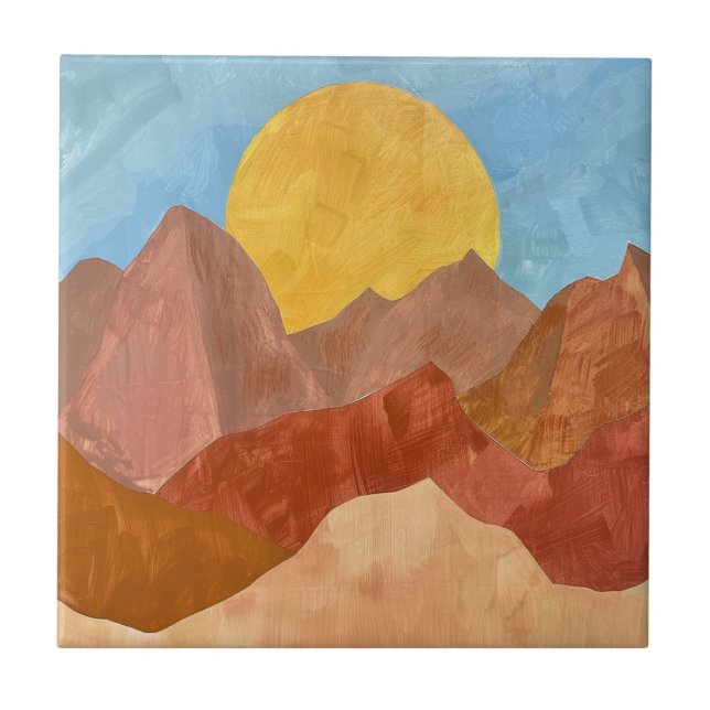 Boho Mountain Sunset – Warm Earth Tone Landscape Tile (Front)