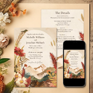Boho Mountain Wildflower All in One Wedding Invitation
