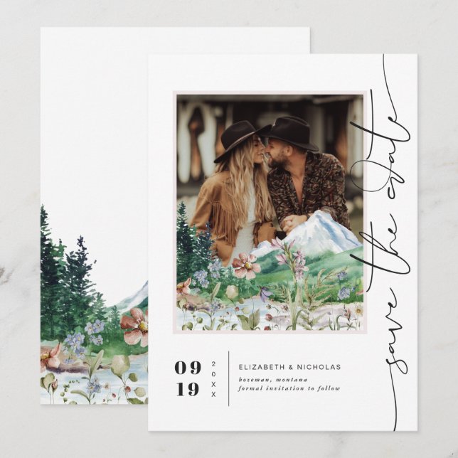 Boho Mountain Wildflower | Photo Save the Date (Front/Back)