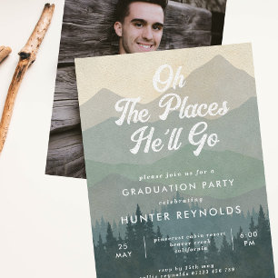 Boho Mountains Oh the Places He'll Go Graduation Invitation