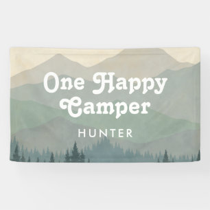 Boho Mountains One Happy Camper Boys 1st Birthday Banner