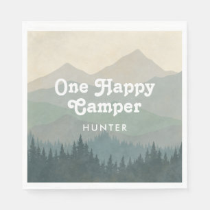 Boho Mountains One Happy Camper Boys 1st Birthday Napkin