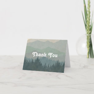 Boho Mountains Retro Dusty Blue Folded Thank You Card