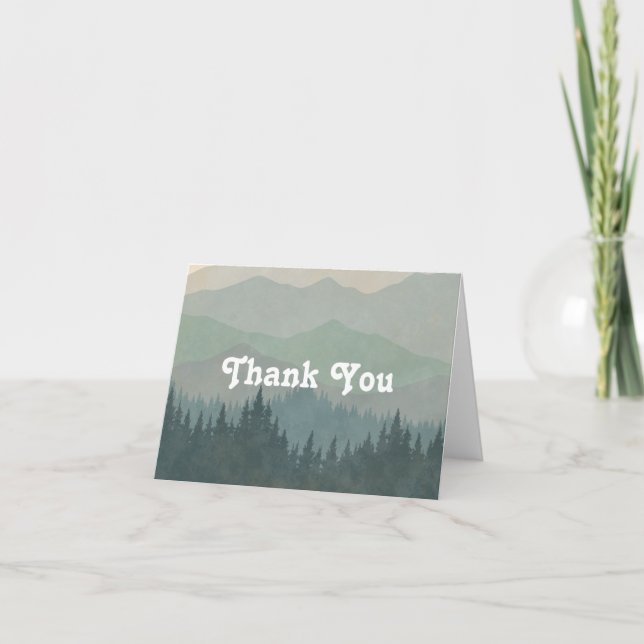 Boho Mountains Retro Dusty Blue Folded Thank You Card (Front)