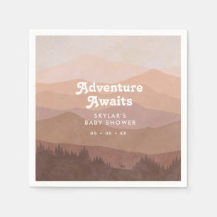 Boho Mountains Retro Pink Baby Shower Napkin