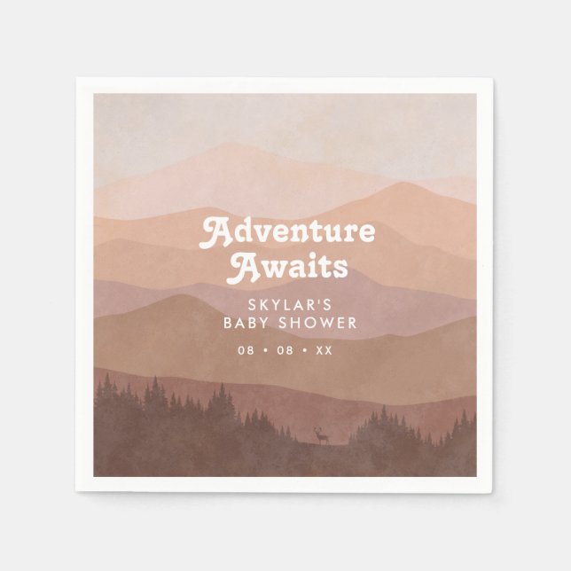 Boho Mountains Retro Pink Baby Shower Napkin (Front)
