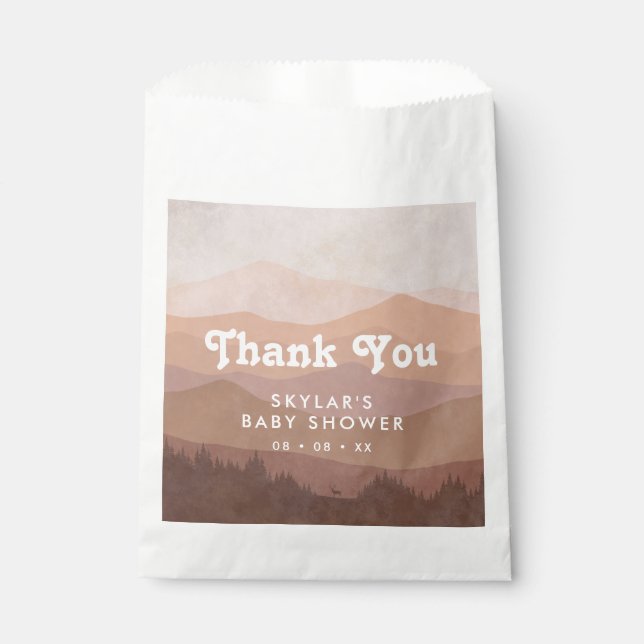 Boho Mountains Retro Pink Baby Shower Thank You Favour Bags (Front)
