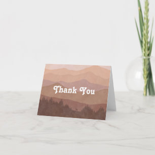 Boho Mountains Retro Pink Folded Thank You Card