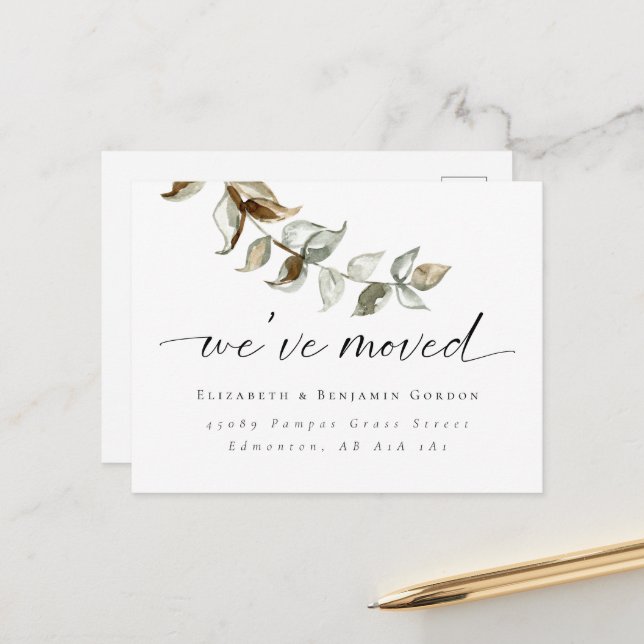 Boho Moving Announcement Minimal Script Elegant (Front/Back In Situ)