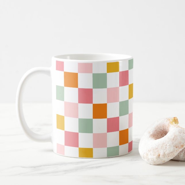 Boho Multicolor Chequerboard Coffee Mug (With Donut)