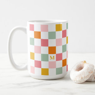 Boho Multicolor Chequerboard Monogram Coffee Mug