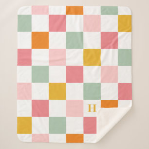 Boho Multicolor Chequerboard Monogram Sherpa Blanket