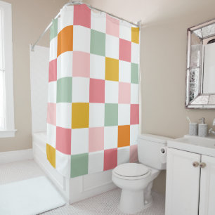 Boho Multicolor Chequerboard Shower Curtain