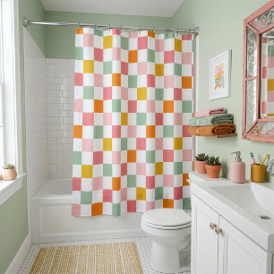 Boho Multicolor Chequerboard Shower Curtain