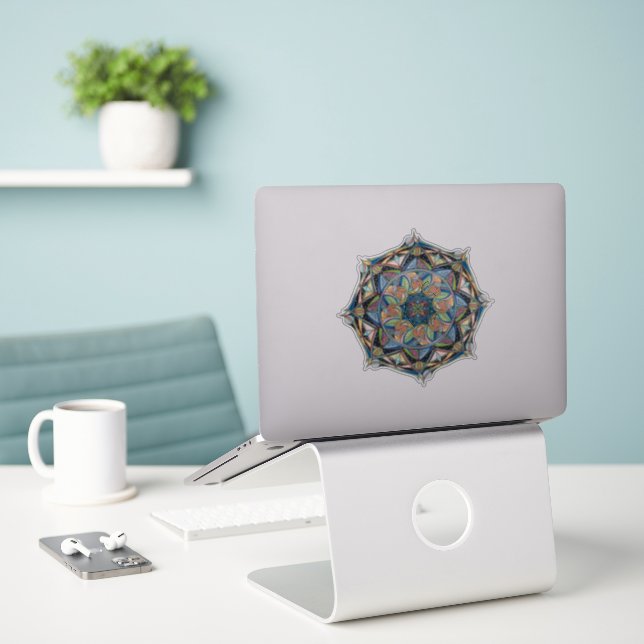 Boho Multicolor Mandala Sticker (Laptop On Desk)
