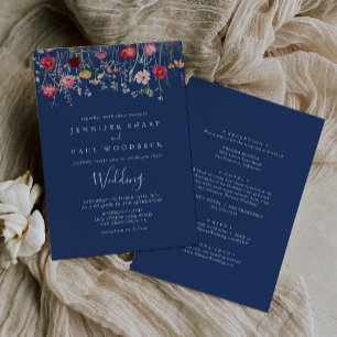 Boho Multicolor Wildflower Front & Back Wedding Invitation