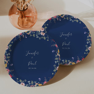 Boho Multicolor Wildflower Wedding Cake Paper Plate