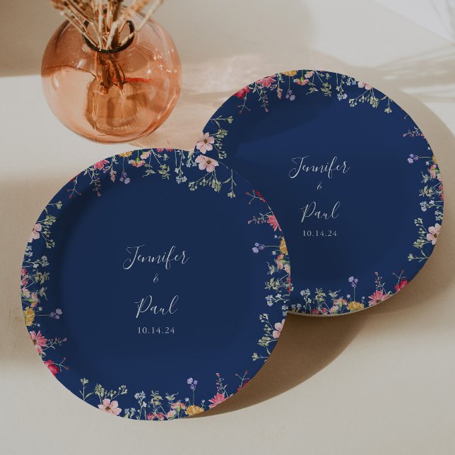 Boho Multicolor Wildflower Wedding Cake Paper Plate (Creator Uploaded)