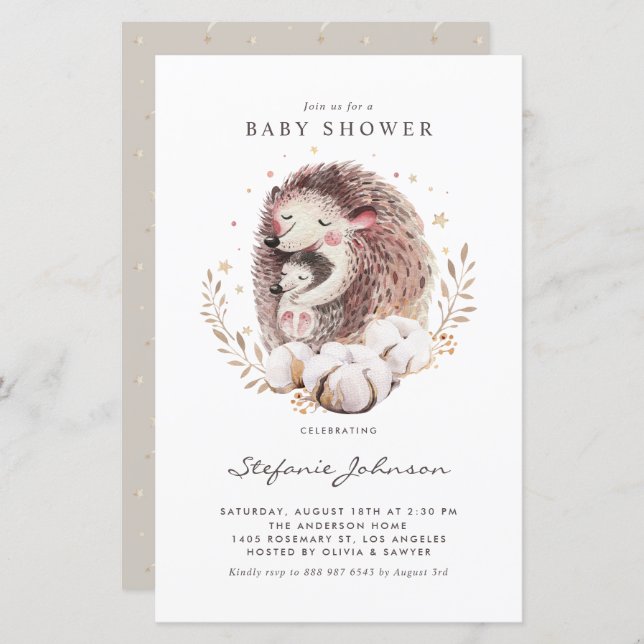 Boho Mum and Baby Hedgehog Baby Shower Invitation (Front/Back)