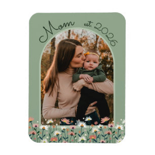 Boho Mum Established Sage Green Custom Photo Magnet