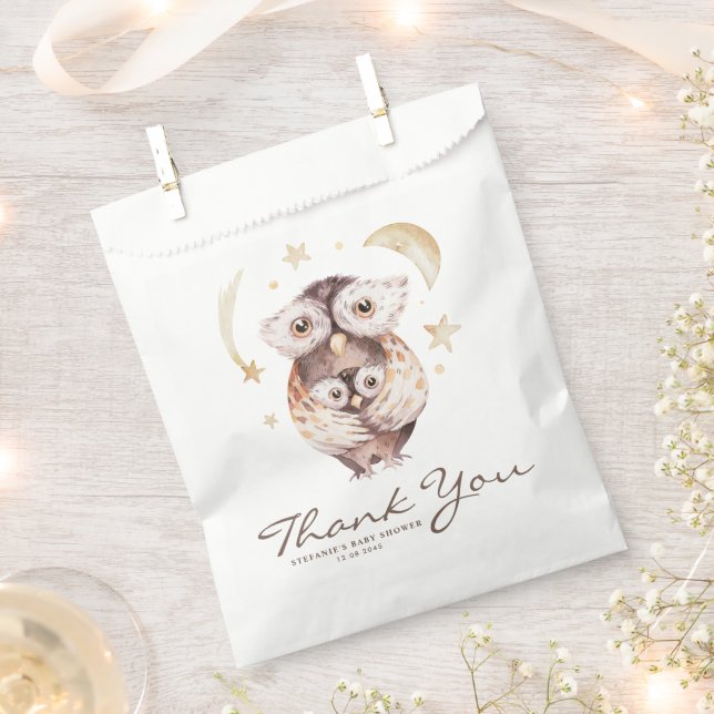 Boho Mummy and Baby Owl Baby Shower Thank You Favour Bags (Clipped)