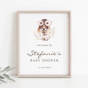 Boho Mummy and Baby Owl Baby Shower Welcome Poster