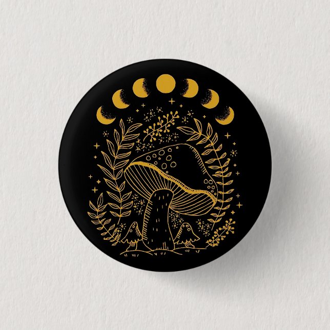 Boho Mushroom, Hippie Mushroom, Mystic Moon 3 Cm Round Badge (Front)
