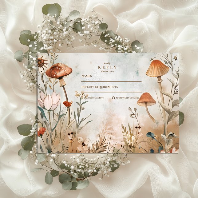 Boho Mushroom Wildflower Wedding RSVP Card (Creator Uploaded)