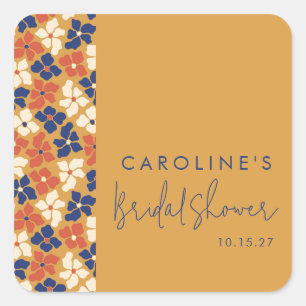 Boho Mustard Blue Botanical Bridal Shower Custom Square Sticker
