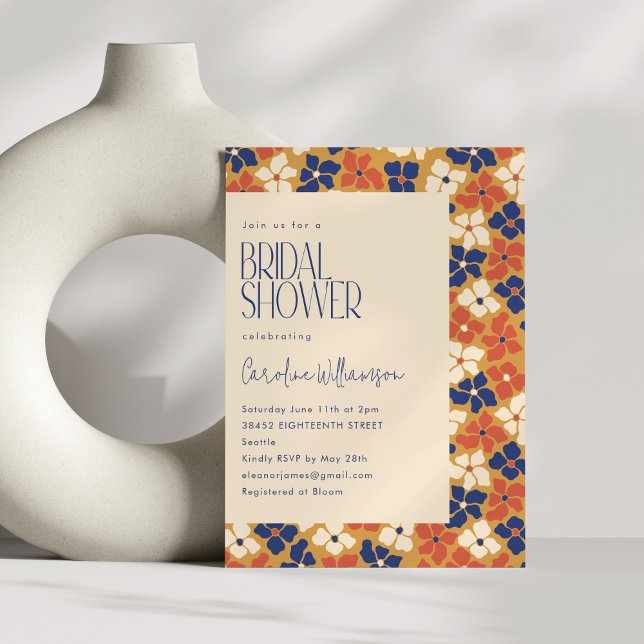 Boho Mustard Blue Floral Botanical Bridal Shower Invitation (Creator Uploaded)