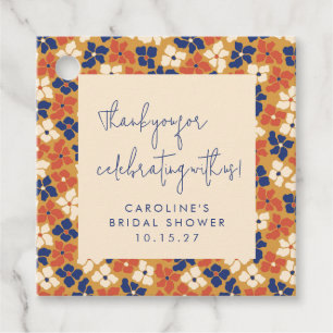 Boho Mustard Blue Floral Bridal Shower Thank You  Favour Tags