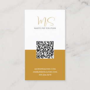 Boho Mustard Calligraphy Script QR code Business Card