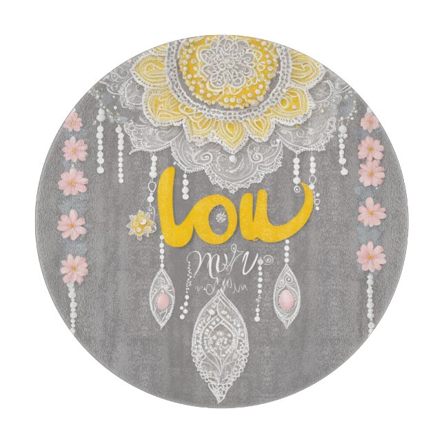 Boho Mustard Yellow Lace Mandala AI art  Cutting Board (Front)