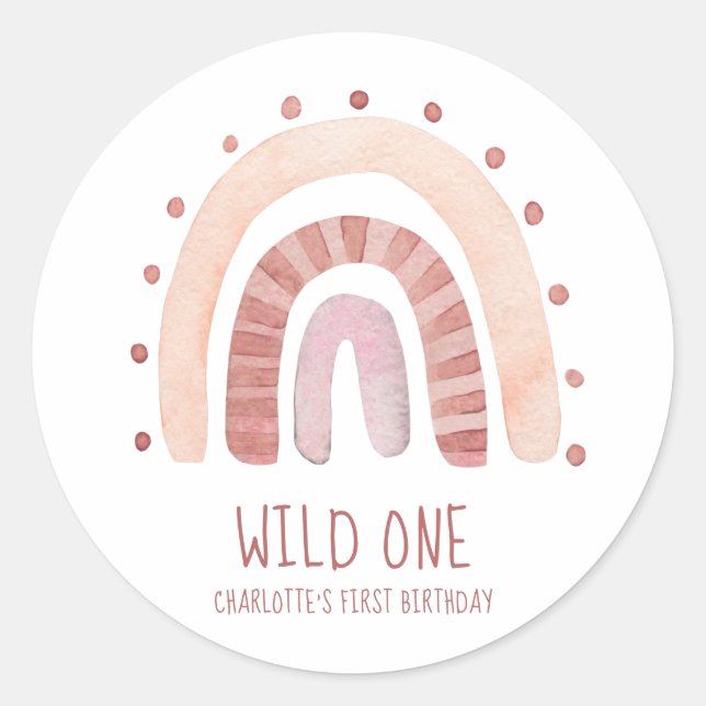Boho Muted Colours Boho Rainbow Wild One Birthday Classic Round Sticker (Front)