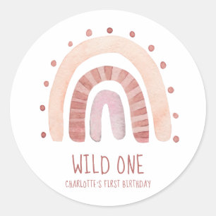 Boho Muted Colours Boho Rainbow Wild One Birthday Classic Round Sticker