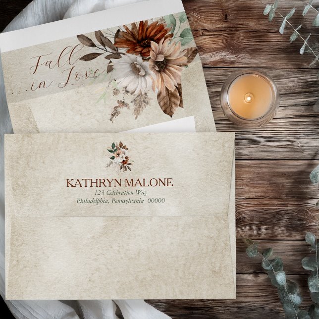 Boho Muted Fall Floral Fall in Love Bridal Shower Envelope (Boho Muted Fall Floral and Grapevine Wreath "Fall in Love" Bridal Shower Envelope)