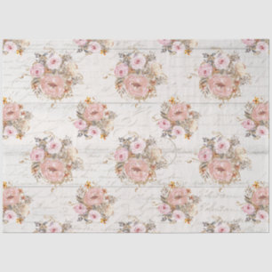 BOHO Muted Floral Script Ephemera Wood Decoupage T Tissue Paper