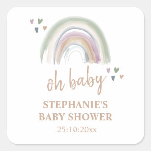  Boho  Muted Rainbow Baby Shower Thank you Square Sticker