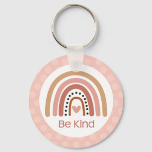 Boho Muted Rainbow Be Kind Inspirational Quote Key Ring