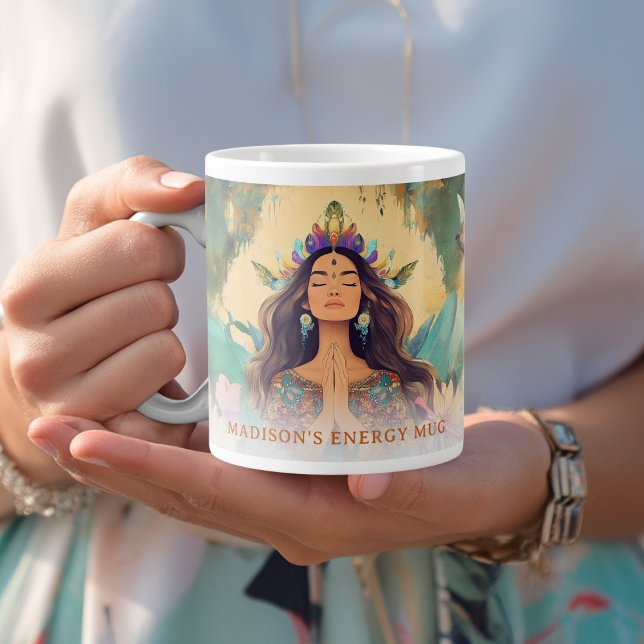 Boho Mystic Energy Spiritual Woman Custom Large Coffee Mug (Boho Mystic Energy Spiritual Woman Custom Giant Coffee Mug with your Name or Message)