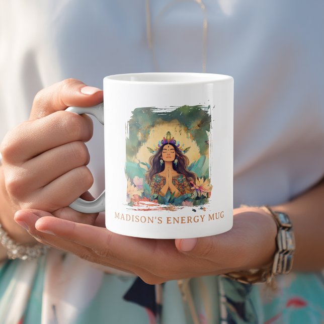Boho Mystic Energy Spiritual Woman Custom Large Coffee Mug (Boho Mystic Energy Spiritual Woman Custom Giant Coffee Mug with your Name  or Message)