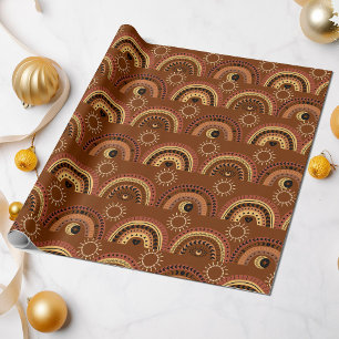 Boho Mystic Eye Rainbow Brown Background Wrapping Paper