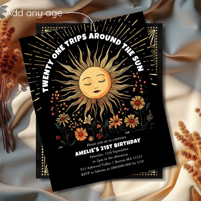 Boho Mystical Sun 21st Birthday Invitation (Creator Uploaded)