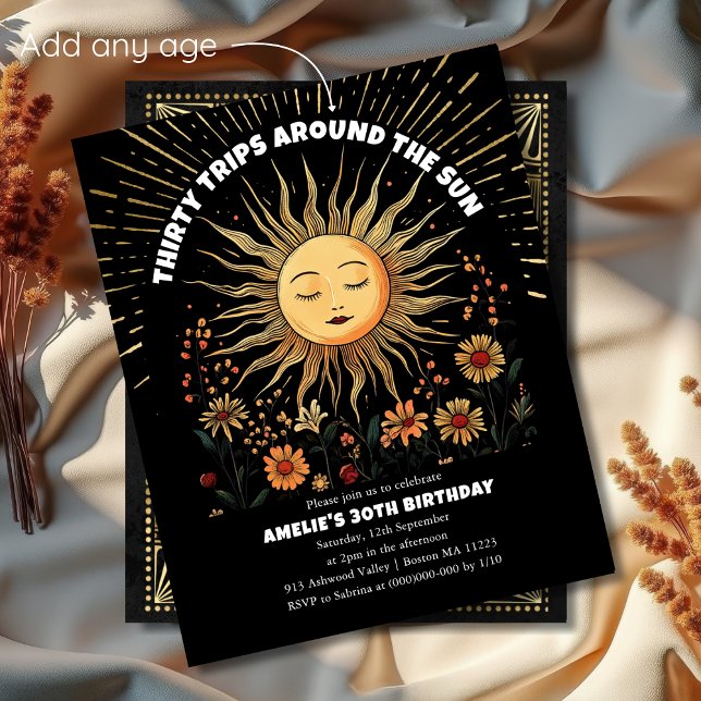 Boho Mystical Sun 30th Birthday Invitation (Creator Uploaded)