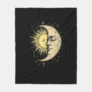 Boho Mystical Sun And Moon Aesthetic Vintage Fleece Blanket