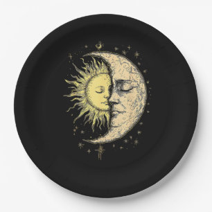 Boho Mystical Sun And Moon Aesthetic Vintage Paper Plate