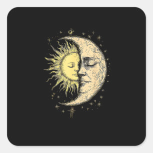 Boho Mystical Sun And Moon Aesthetic Vintage Square Sticker