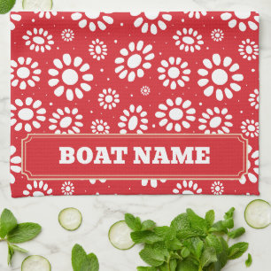 Boho Narrowboat Canal Boat Barge Name Red Tea Towel
