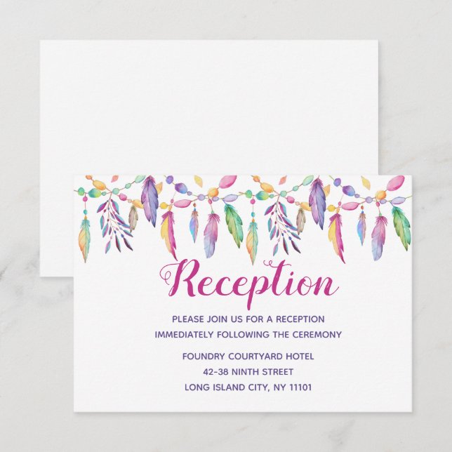 Boho Native American Purple Feather Indian Wedding Invitation (Front/Back)